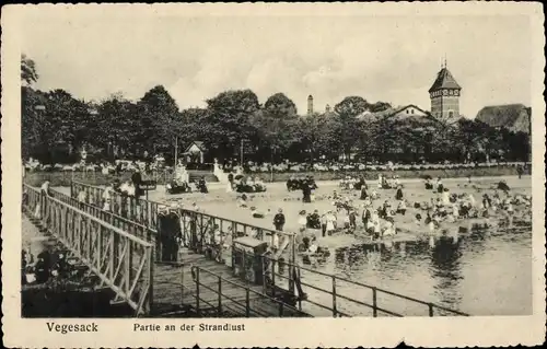 Ak Vegesack Hansestadt Bremen, Partie an der Strandlust, Badegäste, Steg