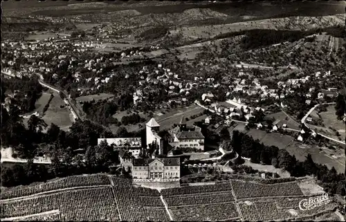 Ak Gernsbach im Murgtal Schwarzwald, Schloss Eberstein im Murgtal, Luftaufnahme