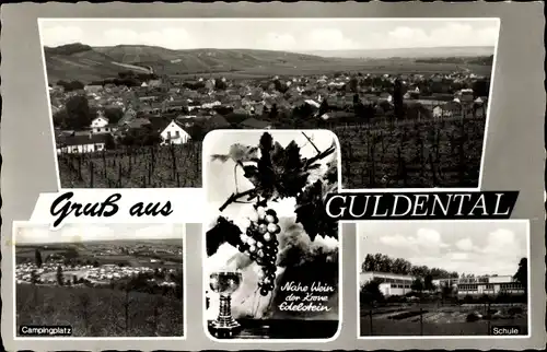 Ak Heddesheim Guldental an der Nahe, Campingplatz, Schule, Panorama