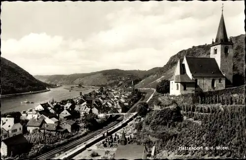 Ak Hatzenport Mosel, Panorama, Kirche