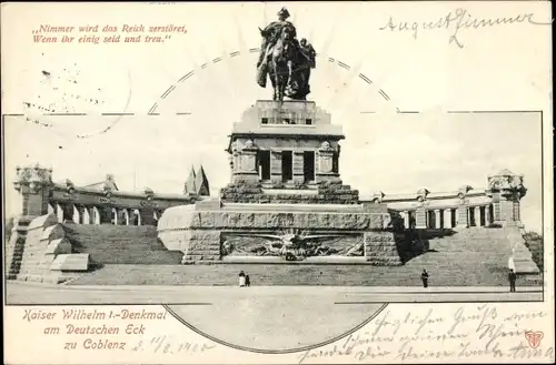 Ak Koblenz am Rhein, Kaiser Wilhelm I. Denkmal, Deutsches Eck
