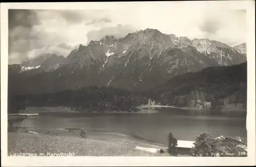 Ak Mittenwald in Oberbayern, Lautersee, Panorama mit Karwendel