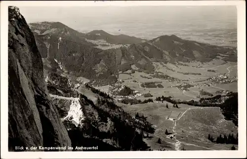 Ak Aschau im Chiemgau Oberbayern, Blick von der Kampenwand ins Aschauertal