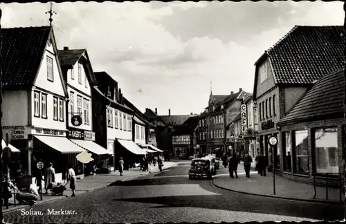 Ak Soltau Lüneburger Heide Niedersachsen, Marktstraße, Café, Geschäfte