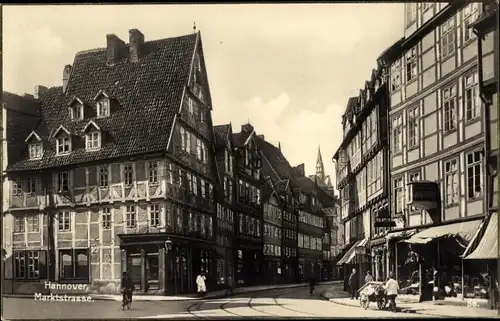 Ak Hannover in Niedersachsen, Marktstraße, Fachwerkhäuser, Geschäfte