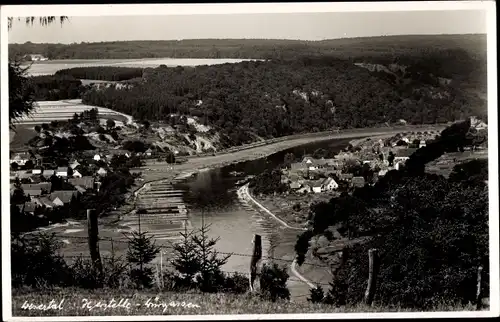 Foto Ak Herstelle Würgassen Beverungen an der Weser, Panorama, Talblick