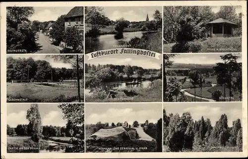 Ak Bad Fallingbostel Lüneburger Heide, Soltauer Straße, Freibad, Böhmepartie, Hermann Löns Denkmal