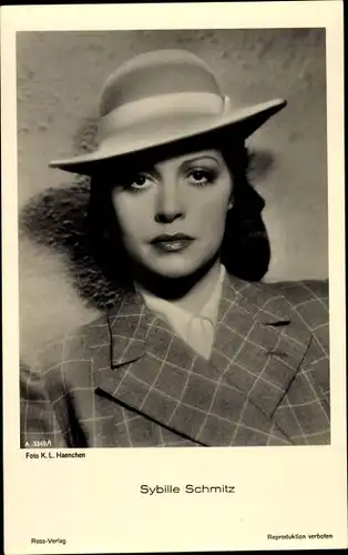 Ak Schauspielerin Sybille Schmitz, Portrait, Hut