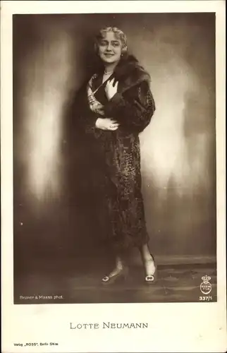 Ak Schauspielerin Lotte Neumann, Portrait, Pelzstola, Ross Verlag 337 1