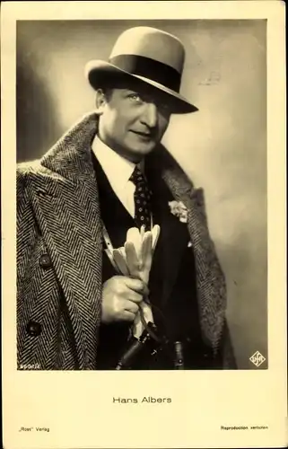 Ak Schauspieler Hans Albers, Mantel, Hut, Ross Verlag 6602 2