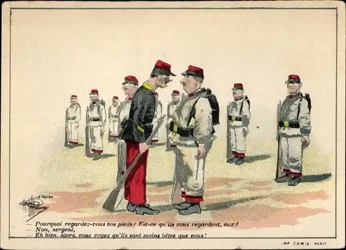 Künstler Ak Guillaume, Französische Soldaten, General, Pourquoi regardez vous vos pieds?