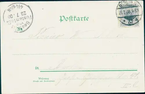 Glitzer Litho Schreib bald einmal, Frau am Tisch, Brief, Rosen