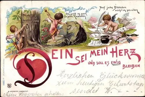 Litho Dein sei mein Herz und soll es ewig bleiben, Engel, Amor
