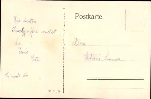 Passepartout Künstler Ak Tanzendes Liebespaar, Glücksfee, Herzen