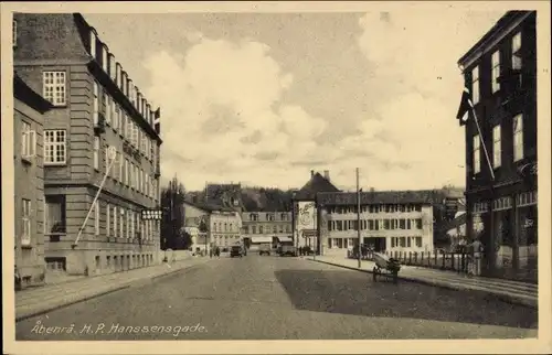 Ak Aabenraa Dänemark, H. P. Hansersgade, Straßenpartie mit Grand Hotel