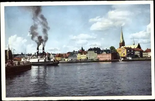 Ak Helsingor Dänemark, Blick vom Wasser auf die Stadt, Dampfer