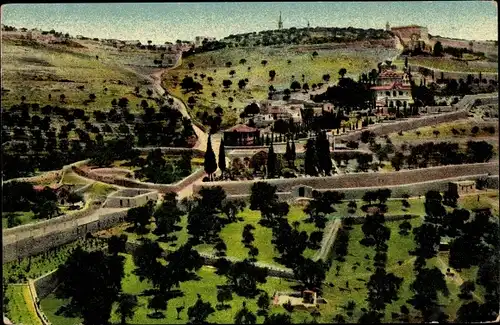 Ak Jerusalem Israel, Panorama vom Ölberg, Festungsmauern