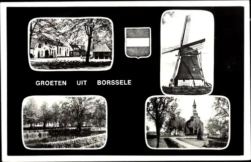 Ak Borssele Borsele Zeeland Niederlande, Teilansicht, Windmühle, Kirche