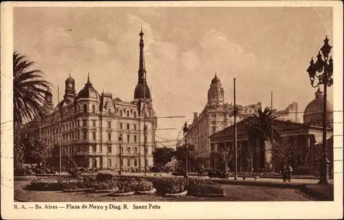 Ak Buenos Aires Argentinien, Plaza de Mayo y Diag R. Saenz Pena