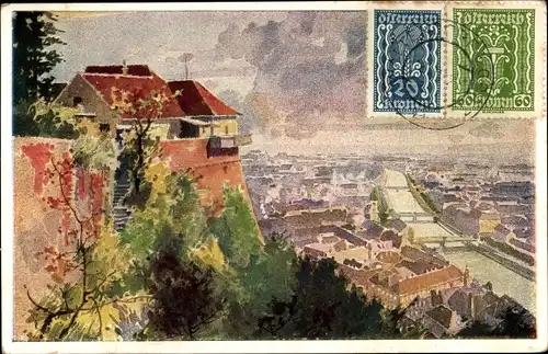 Künstler Ak Graz Steiermark, Kastell am Schlossberg gegen Süden