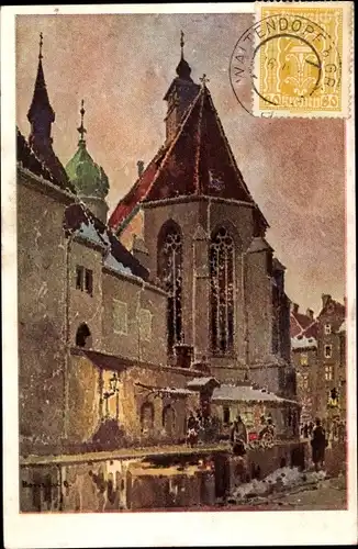 Künstler Ak Konrad, Graz Steiermark, Kirche am Franziskanerplatz, Fußgänger