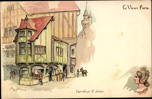 Künstler Litho Robida, Le Vieux Paris, Carrefour St. Julien, Chocolat Guerin-Boutron