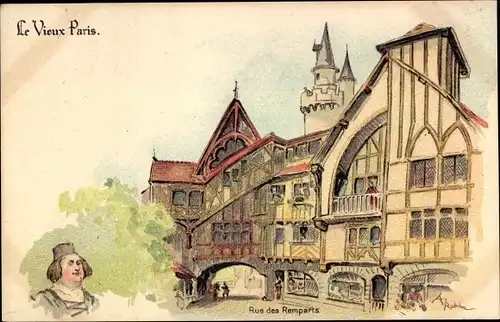 Künstler Litho Robida, Albert, Paris, Rue des Remparts