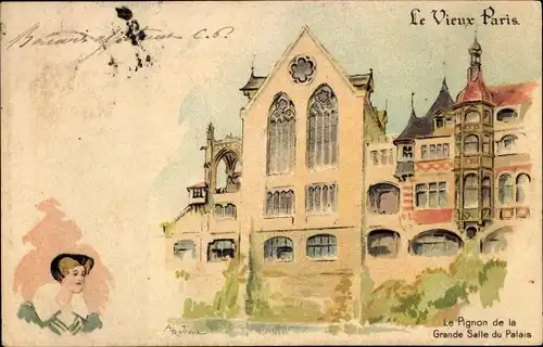 Künstler Litho Robida, Albert, Paris, Pignon de la Grande Salle du Palais