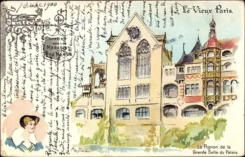 Künstler Litho Robida, Albert, Paris, Pignon de la Grande Salle du Palais