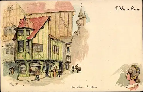 Künstler Litho Robida, Le Vieux Paris, Carrefour St. Julien