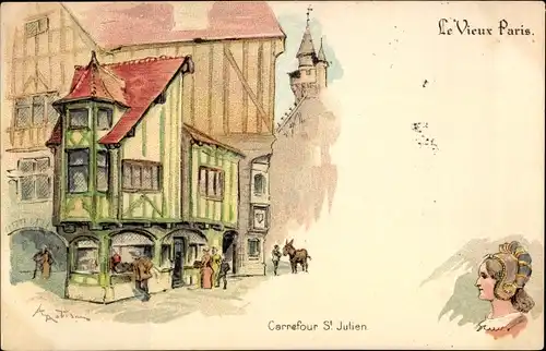 Künstler Litho Robida, Le Vieux Paris, Carrefour St. Julien