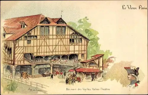Künstler Litho Robida, Albert, Paris, Batiment des Vieilles Halles, Theatre