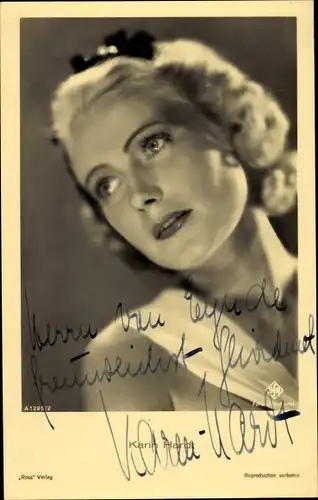 Ak Schauspielerin Karin Hardt, Portrait, Ufa Film, Ross Verlag A 1285 2, Autogramm