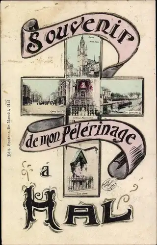 Ak Halle Flämisch Brabant, Mon pèlerinage, Kirche, Straßenpartie