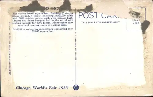 Ak Chicago Illinois USA, The Stevens Hotel, Michigan Boulevard