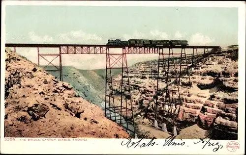 Ak Arizona USA, Canyon Diablo, The Bridge, steam train