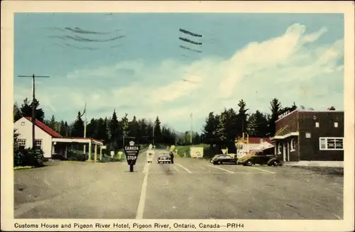 Ak Ontario Kanada, Pigeon River, Customs House and Pigeon River Hotel, Grenze