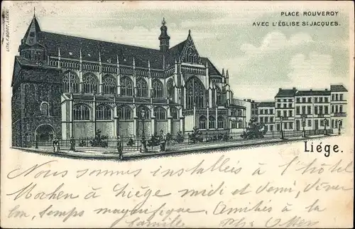 Litho Liège Lüttich Wallonien, Place Rouveroy, Eglise St. Jacques