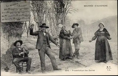 Ak Bourree Auvergne, La Bourreio d'Aubergno, Tanzende Menschen, Presentation des Dames