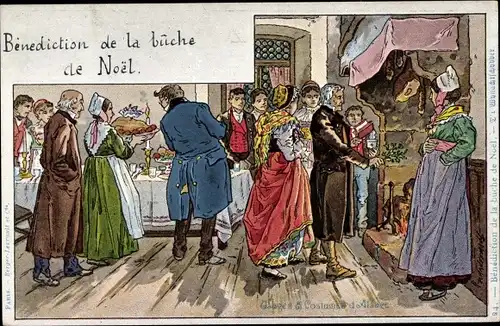 Künstler Ak Kauffmann, P., Usages et Costumes d'Alsace, Bénédiction de la bûche de Noel
