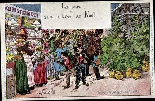 Künstler Ak Kauffmann, Usages et Costumes d'Alsace, Elsäßer Bräuche und Trachten,Krischtkindelsmärik