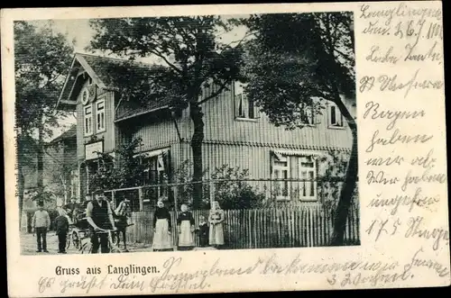 Ak Langlingen Niedersachsen, Gasthaus, Kutsche, Anwohner