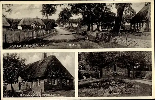 Ak Wallsbüll Struckum Nordfriesland, Dorfpartie, Kolonialwarenhandlung Carsten Cordsen, Ehrenmal