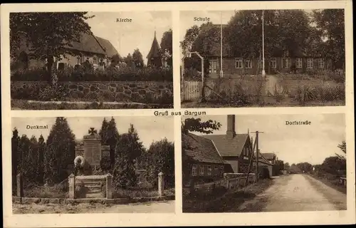 Ak Bargum in Nordfriesland, Kirche, Schule, Dorfstraße, Denkmal