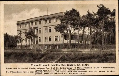 Ak Blankenfelde Mahlow Teltow Fläming, Blick auf das Naturheil Krankenhaus Priessnitzhaus