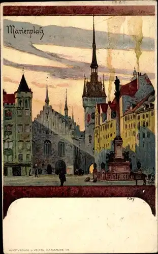 Künstler Litho Kley, Heinrich, München, Marienplatz, Kirche, Denkmal