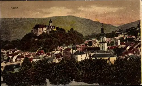 Ak Greiz in Thüringen, Panorama der Ortschaft, Burg, Kirche