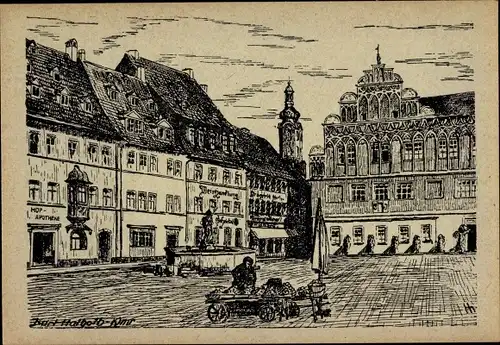 Künstler Ak Halboth, Kurt, Weimar in Thüringen, Marktplatz, Brunnen
