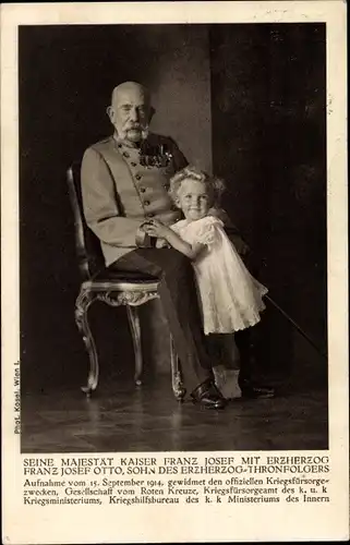 Ak Kaiser Franz Joseph I. mit Erzherzog Franz Josef Otto, Uniform, Orden