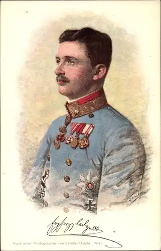Künstler Ak Kaiser Karl I. von Österreich Ungarn, Portrait in Uniform